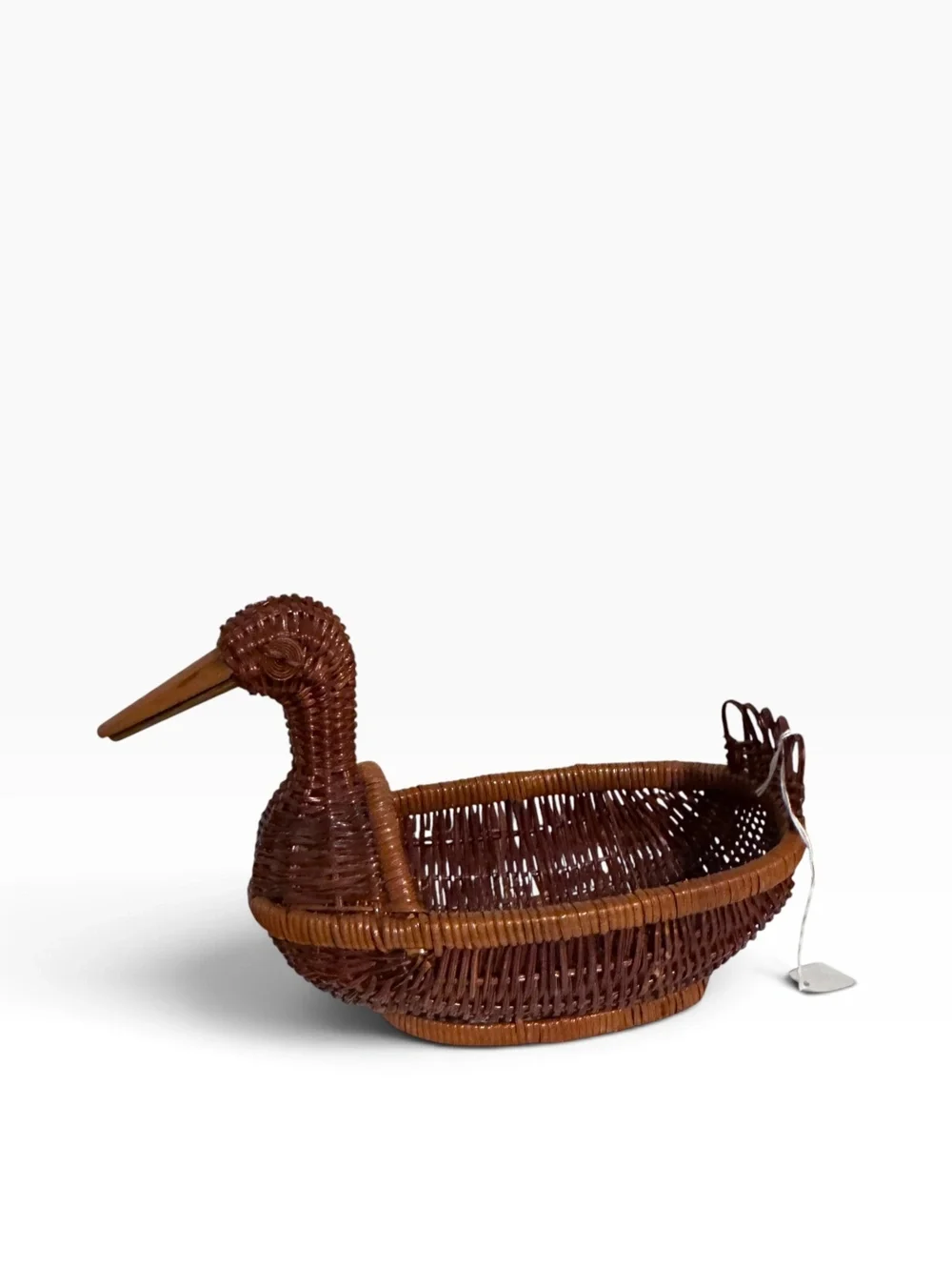 Vintage Wicker Duck Basket Handwoven Rattan Bird Goose Boho Farmhouse Decor